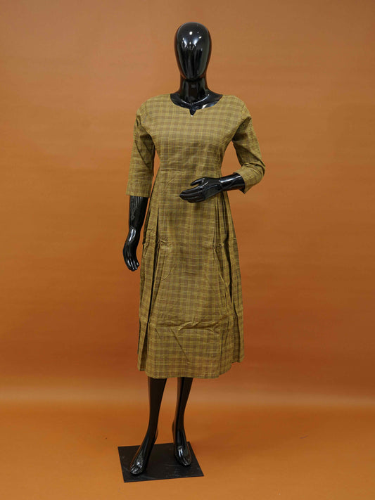 Olive Green Cotton Checks Frock – Medium to 5XL