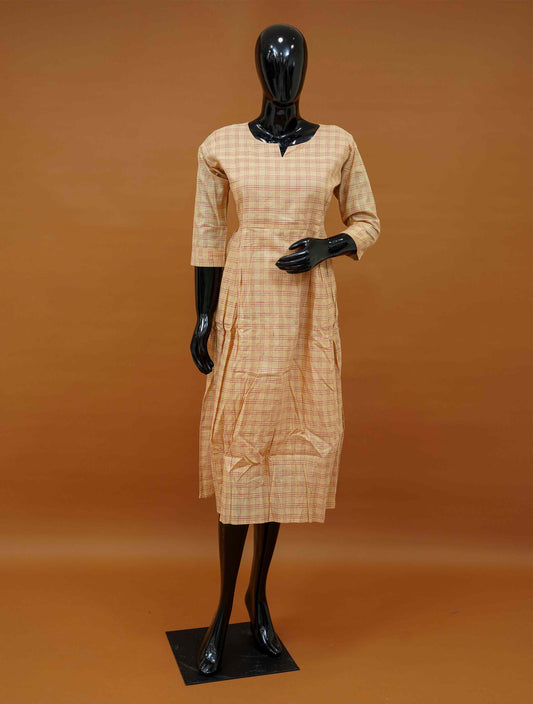 Beige Cotton Checks Frock – Medium to 5XL
