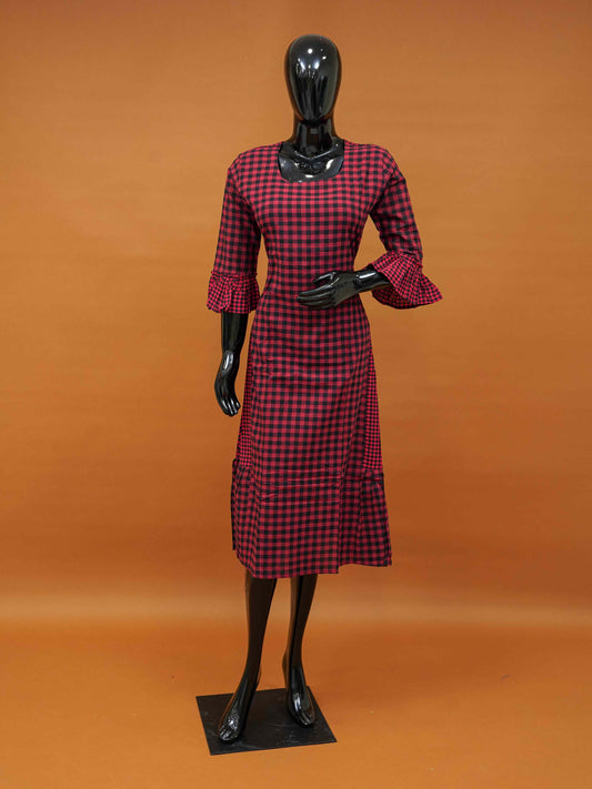 Red & Black Checks Cotton Frock – Medium to 3XL