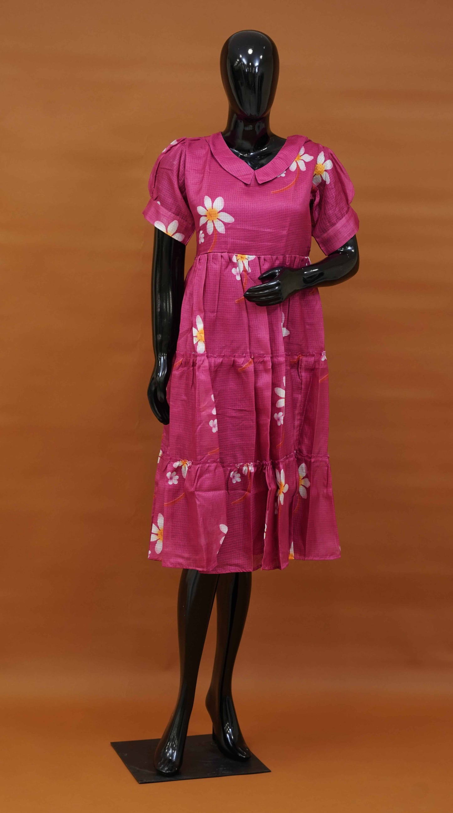 Pink Silk Kota Frock with Digital Print (M to 5XL)