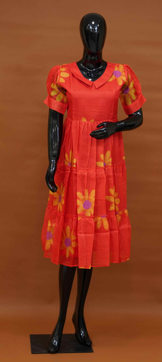 Peach Silk Kota Frock with Digital Print (M to 5XL)