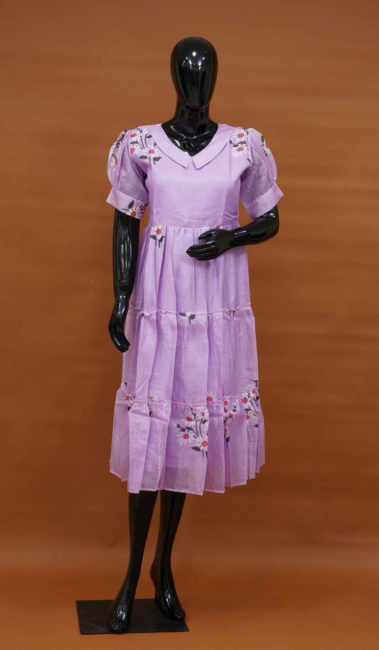 Lavender Silk Kota Frock with Digital Print (M to 5XL)