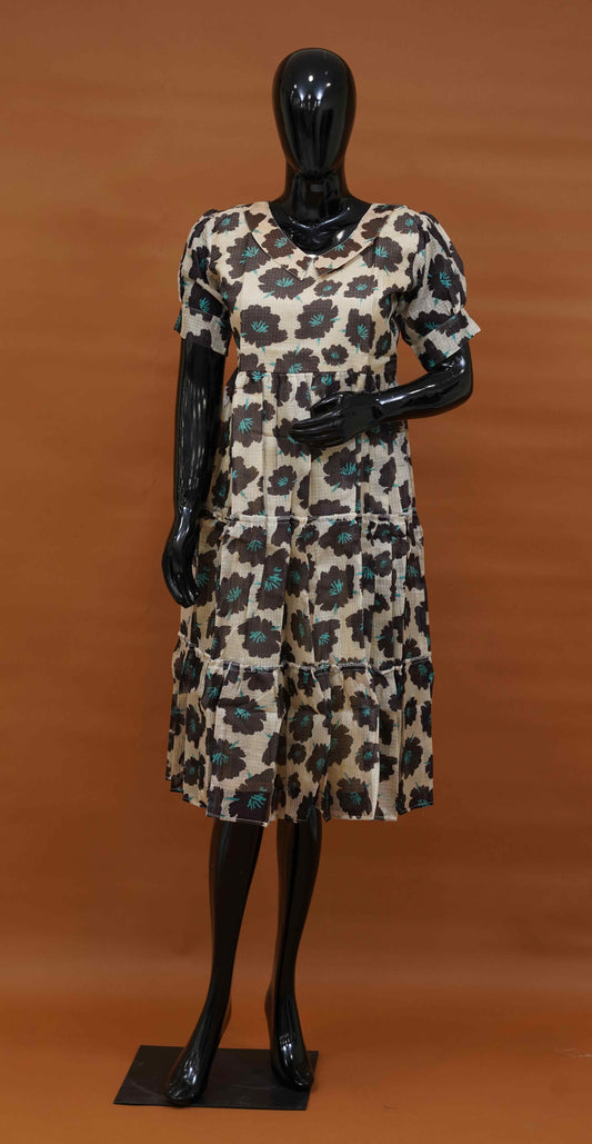 White Silk Kota Frock with Digital Print (M to 5XL)