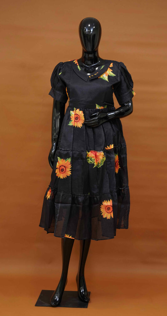 Black Silk Kota Frock with Digital Print (M to 5XL)