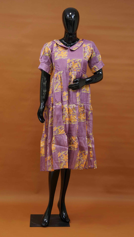 Purple Silk Kota Frock with Digital Print (M to 5XL)