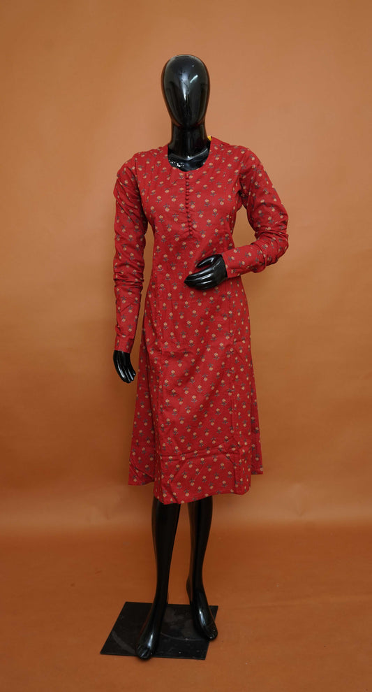 Women’s Crimson Red Premium Cotton Kurta with Heritage Ethnic Motifs – Cotton Tops for Women (Medium - 2XL)
