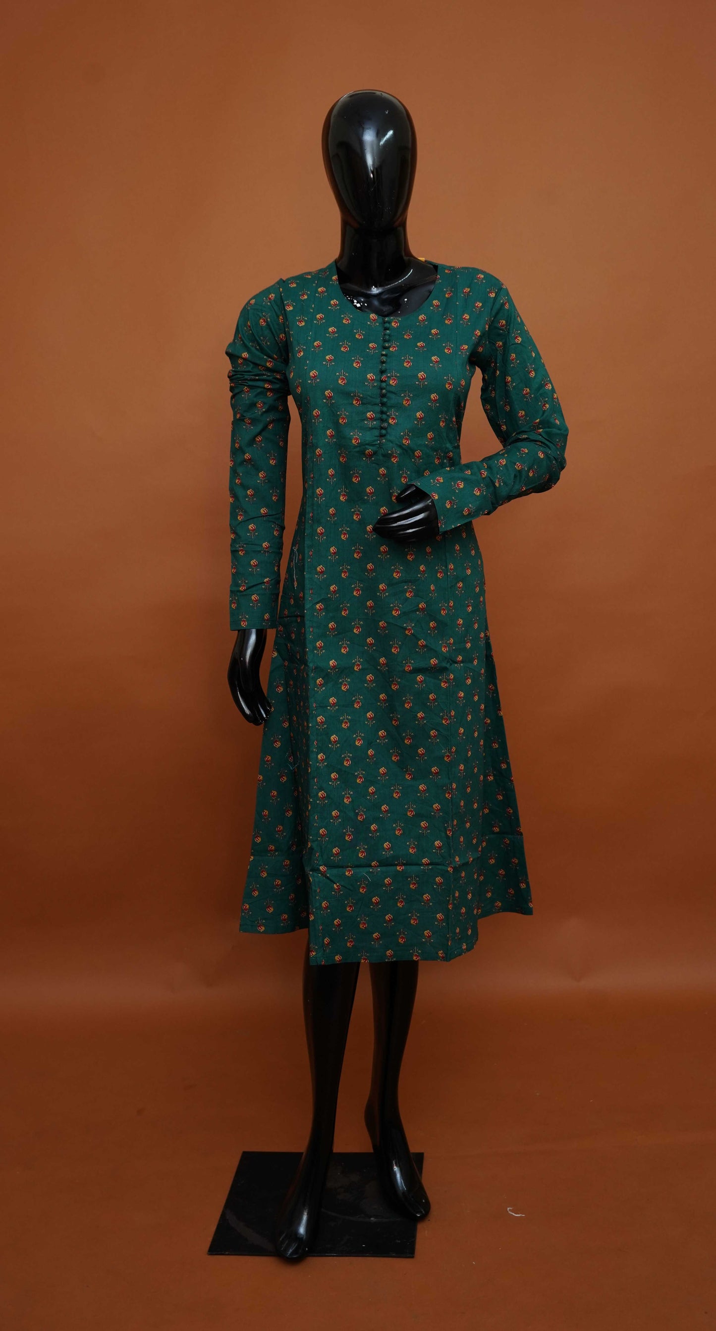 Emerald Green Premium Cotton A-Line Dress with Earthy Floral Print – A-Line Cotton Tops for Women (Medium - 2XL)