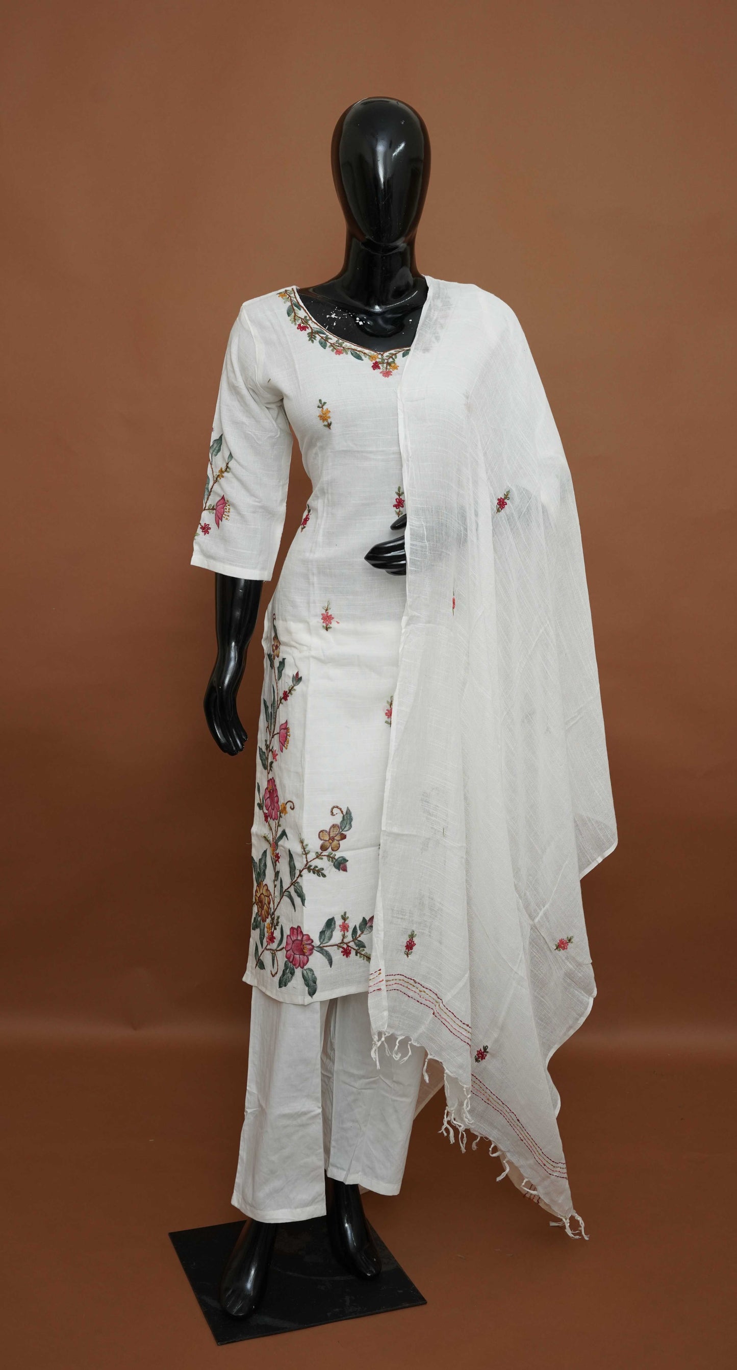 White - Pure Cotton 3-Piece Dress Set – Medium to 2XL