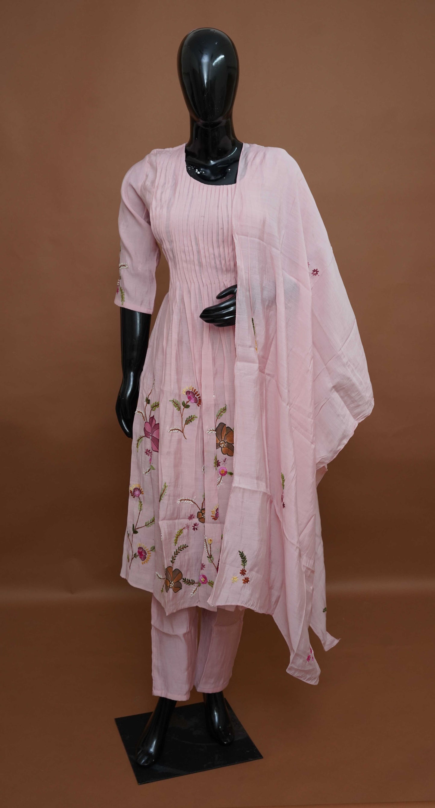 Baby Pink embroidered - Pure Cotton 3-Piece Dress Set – Medium to 2XL