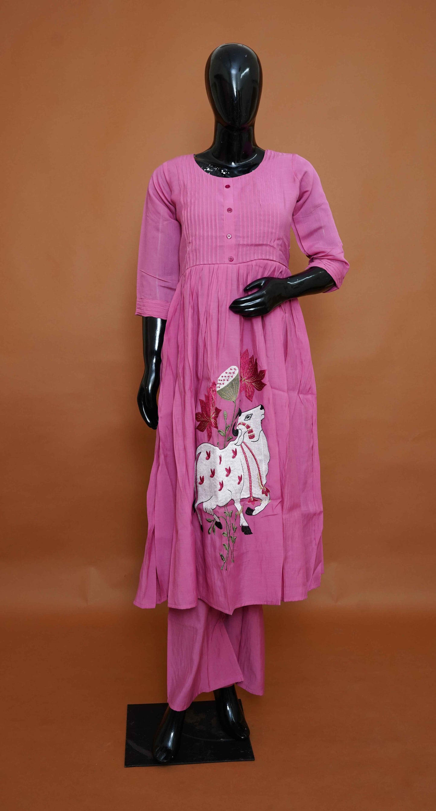 Pink Pure Cotton Anarkali Dress with Beautiful Work – Medium to 2XL
