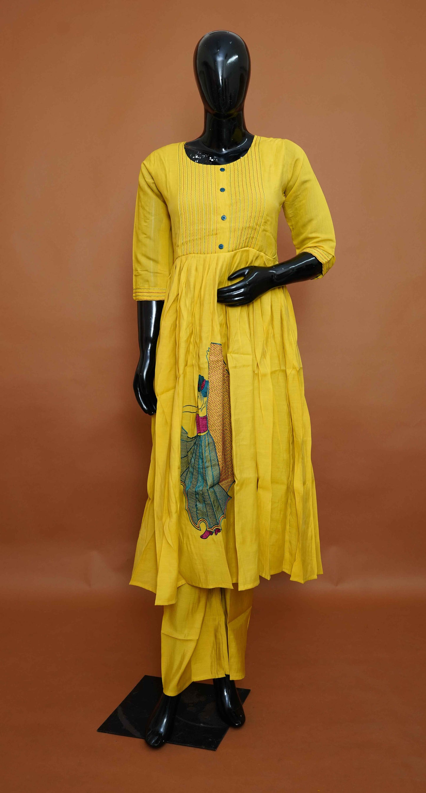 Yellow Pure Cotton Anarkali Dress with Beautiful Work – Medium to 2XL