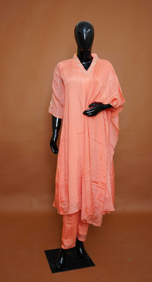 Peach A-Line Ready-Made Dress with Beautiful Work – Medium to 2XL