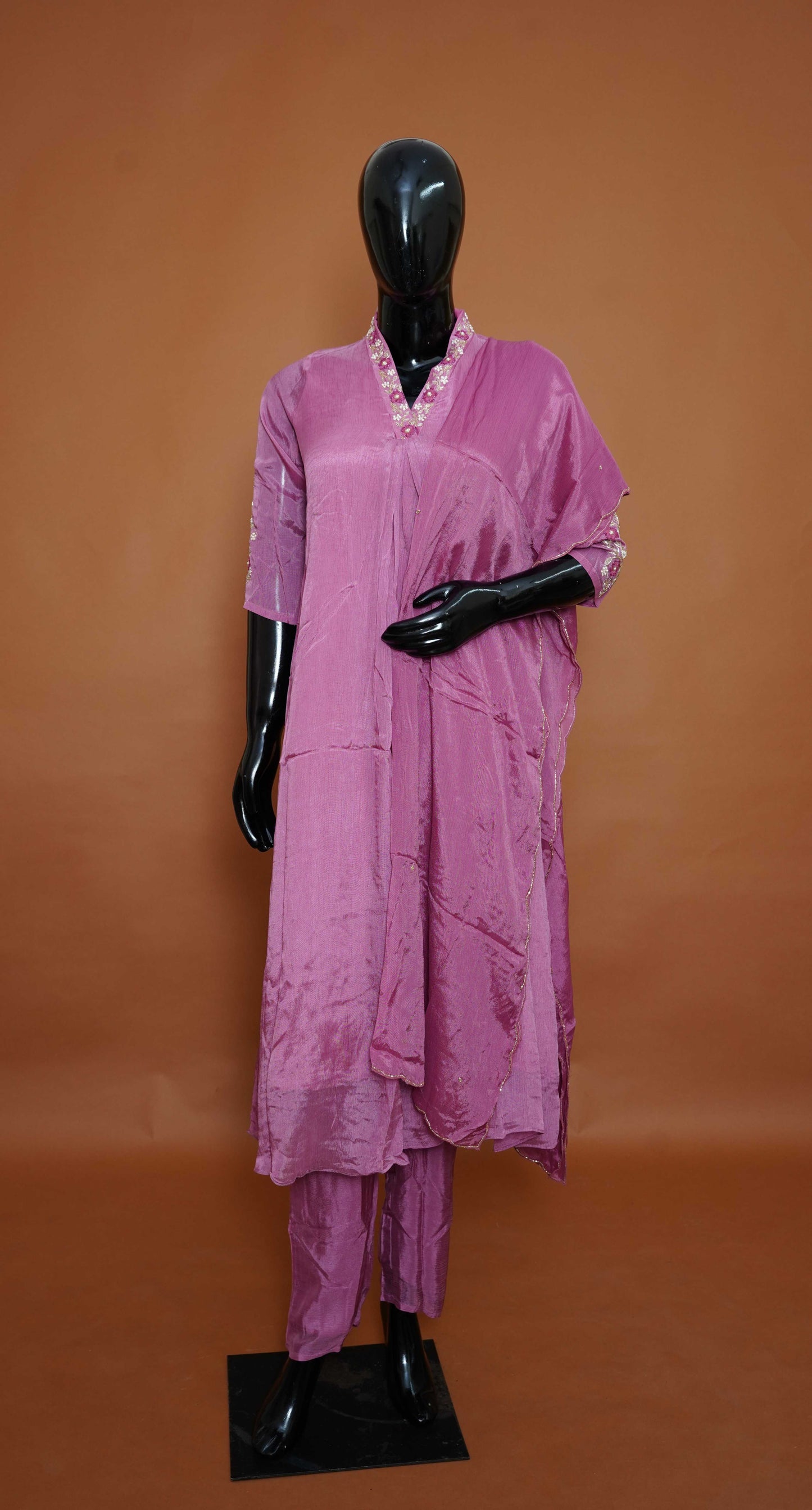 Purple A-Line Ready-Made Dress with Beautiful Work – Medium to 2XL