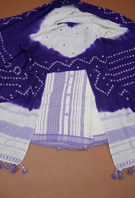Deep Violet & Off-White Pure Handloom Kutch Kala Cotton Bhujodi 3-Piece Dress Material