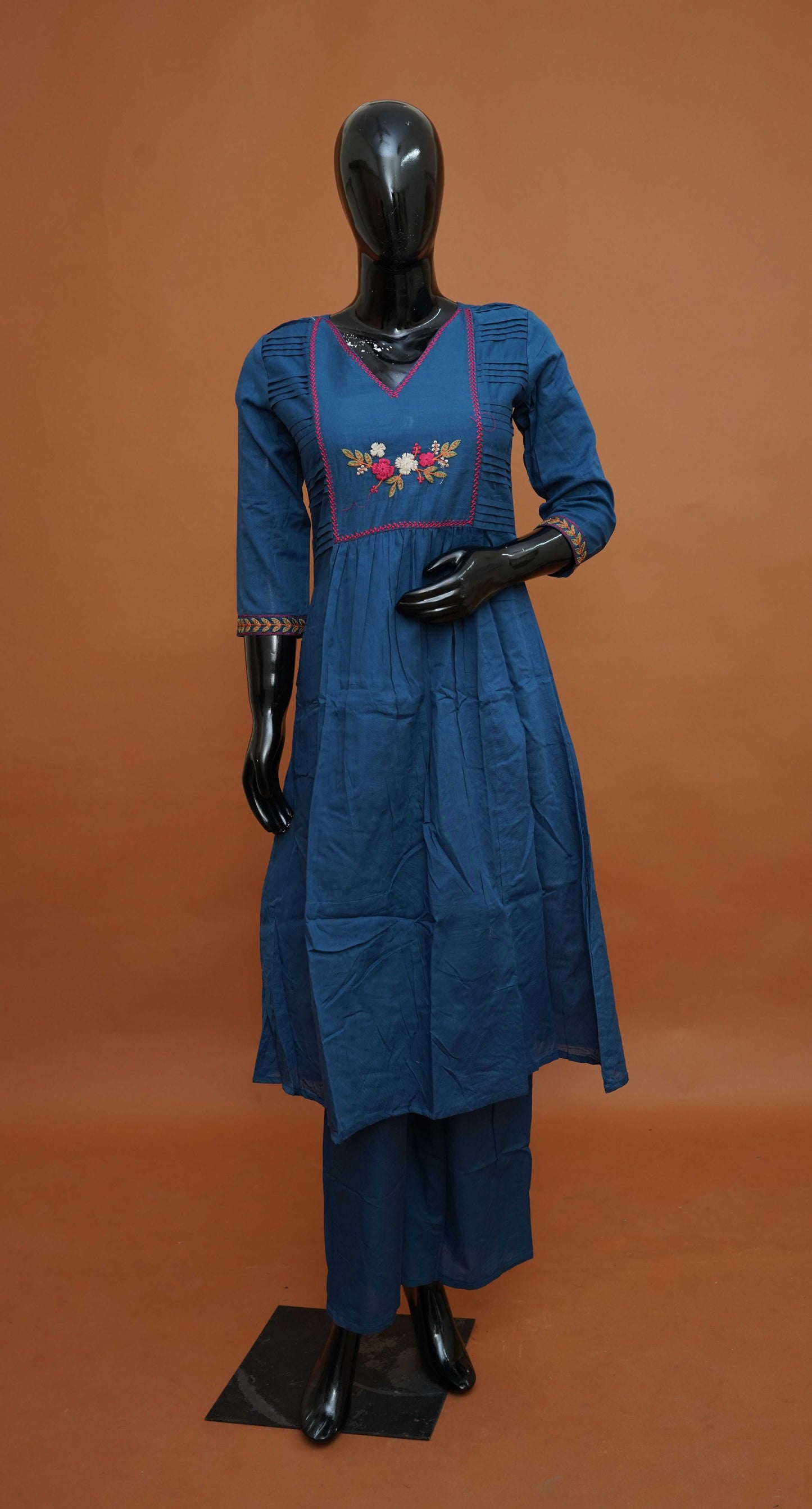 Navy Blue Premium Pure Mul Cotton 2-Piece Readymade Salwar Suit Set – Medium to 2XL