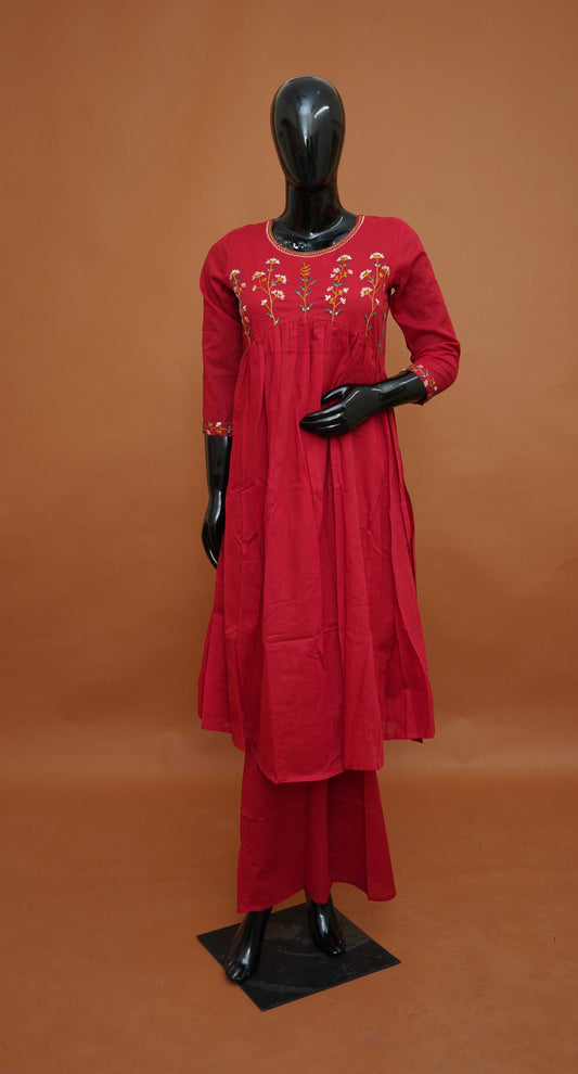 Maroon Premium Pure Mul Cotton 2-Piece Readymade Salwar Suit Set – Medium to 2XL