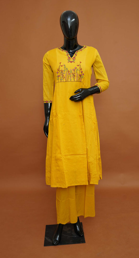 Yellow Premium Pure Mul Cotton 2-Piece Readymade Salwar Suit Set – Medium to 2XL