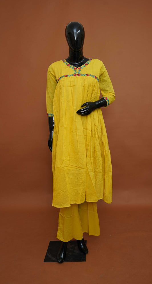 Sunflower Yellow Premium Pure Mul Cotton 2-Piece Readymade Salwar Suit Set – Medium to 2XL