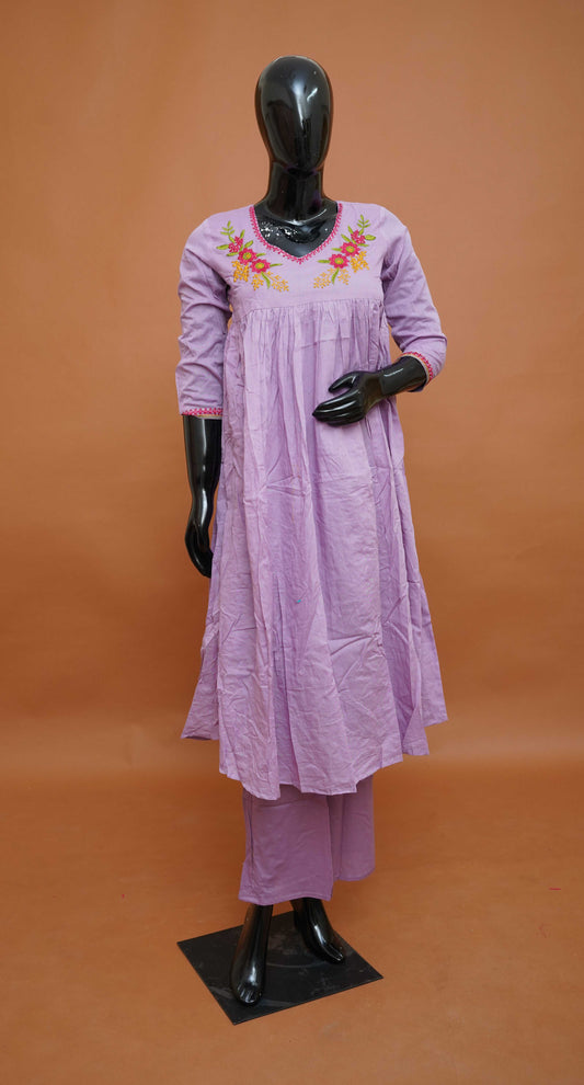 Lavender Premium Pure Mul Cotton 2-Piece Readymade Salwar Suit Set – Medium to 2XL