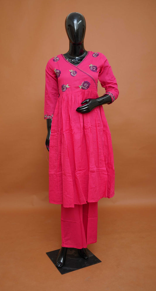 Deep Pink Premium Pure Mul Cotton 2-Piece Readymade Salwar Suit Set – Medium to 2XL