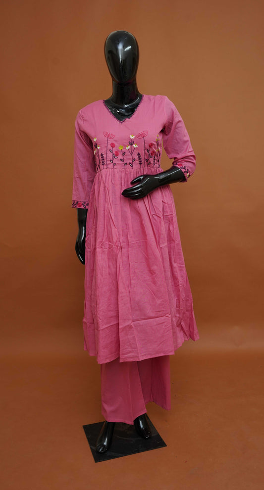 Pink Premium Pure Mul Cotton 2-Piece Readymade Salwar Suit Set – Medium to 2XL