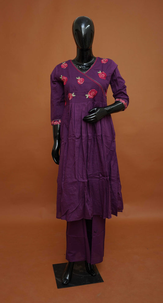 Imperial Purple Premium Pure Mul Cotton 2-Piece Readymade Salwar Suit Set – Medium to 2XL