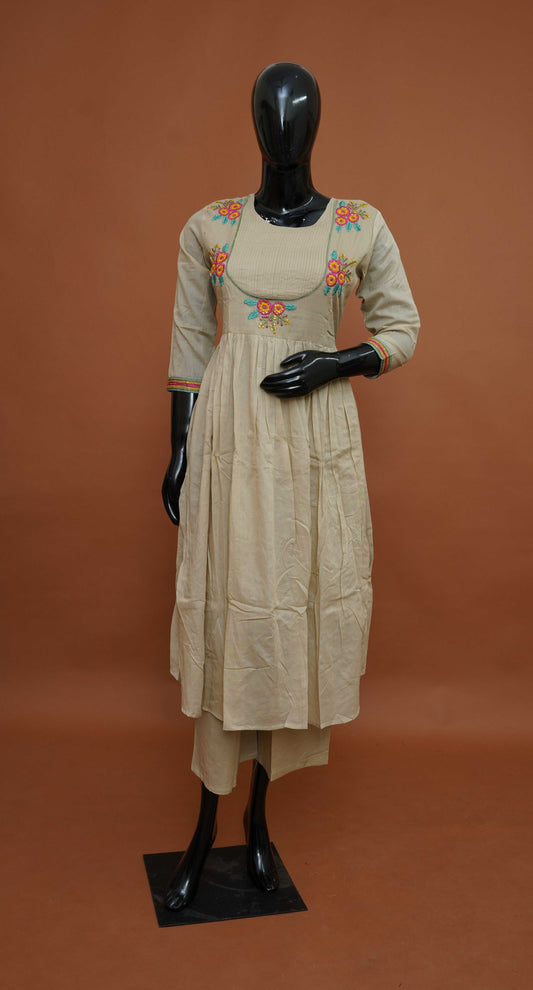 Beige Premium Pure Mul Cotton 2-Piece Readymade Salwar Suit Set – Medium to 3XL