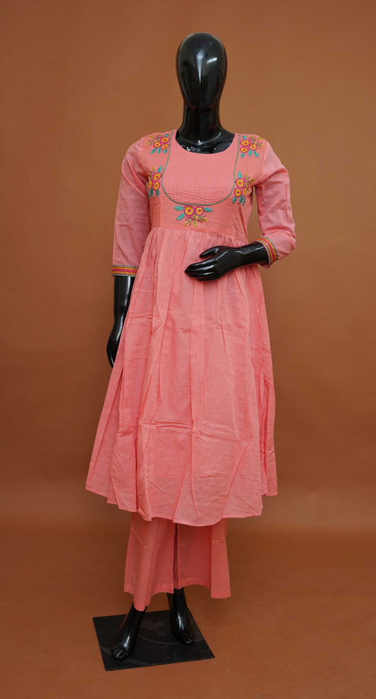 Peach Coral Premium Pure Mul Cotton 2-Piece Readymade Salwar Suit Set – Medium to 3XL