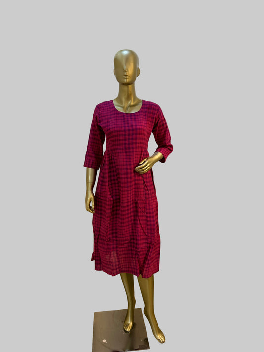 Pink Checks Cotton Frock – Medium to 2XL