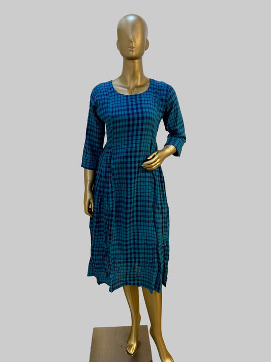 Blue Checks Cotton Frock – M to 3XL