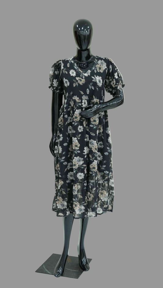 Semi-Georgette Floral Frock | Elegant Ethnic Wear | Medium to 2XL – Sahitha Studio