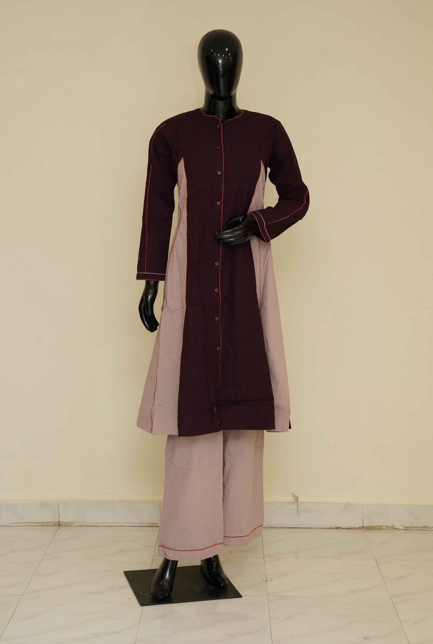 Brown and Cream Pure Cotton 2-Piece Dress Set – Medium to 2XL