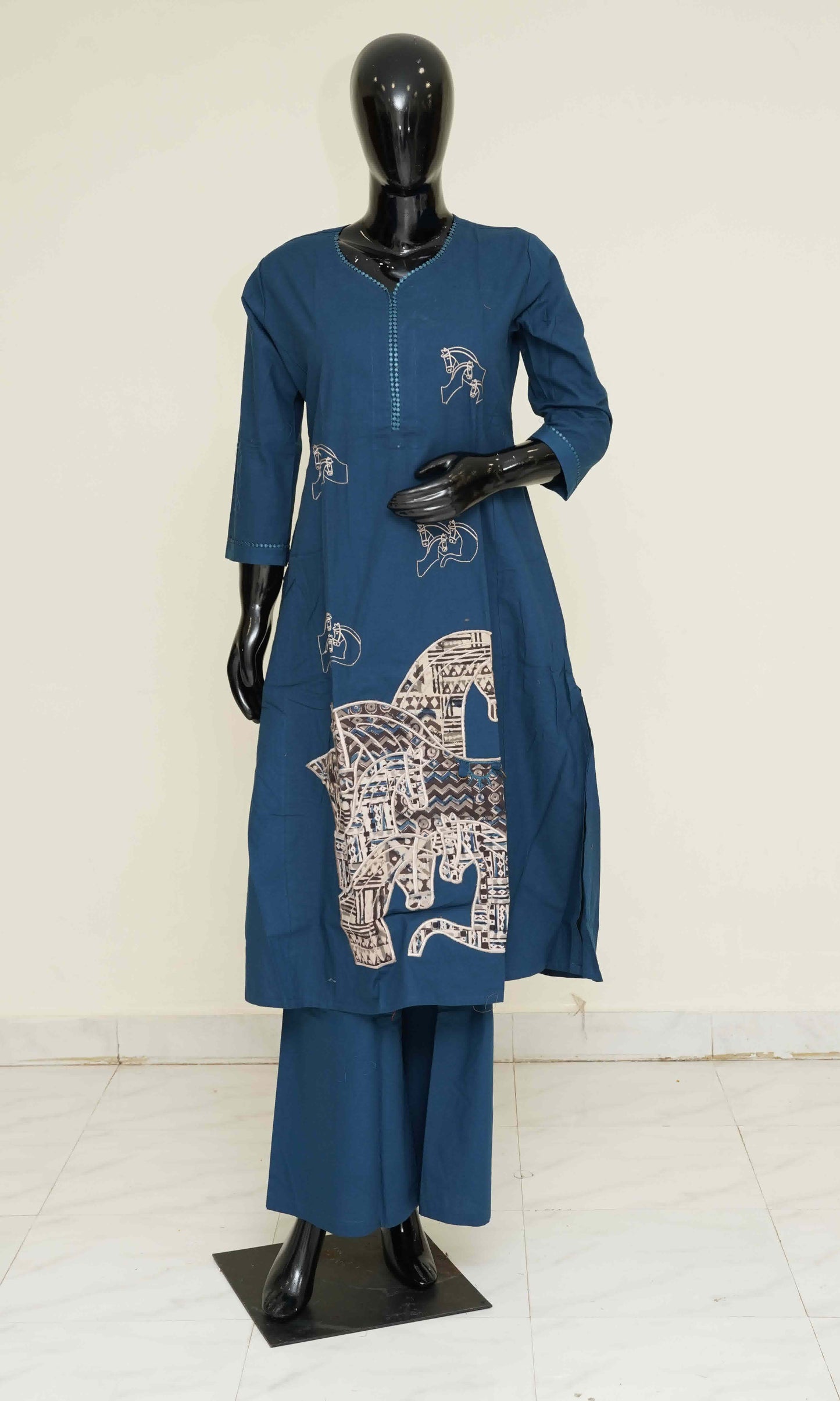 Blue colour with Work - Pure Cotton 2-Piece Dress Set – Medium to 2XL