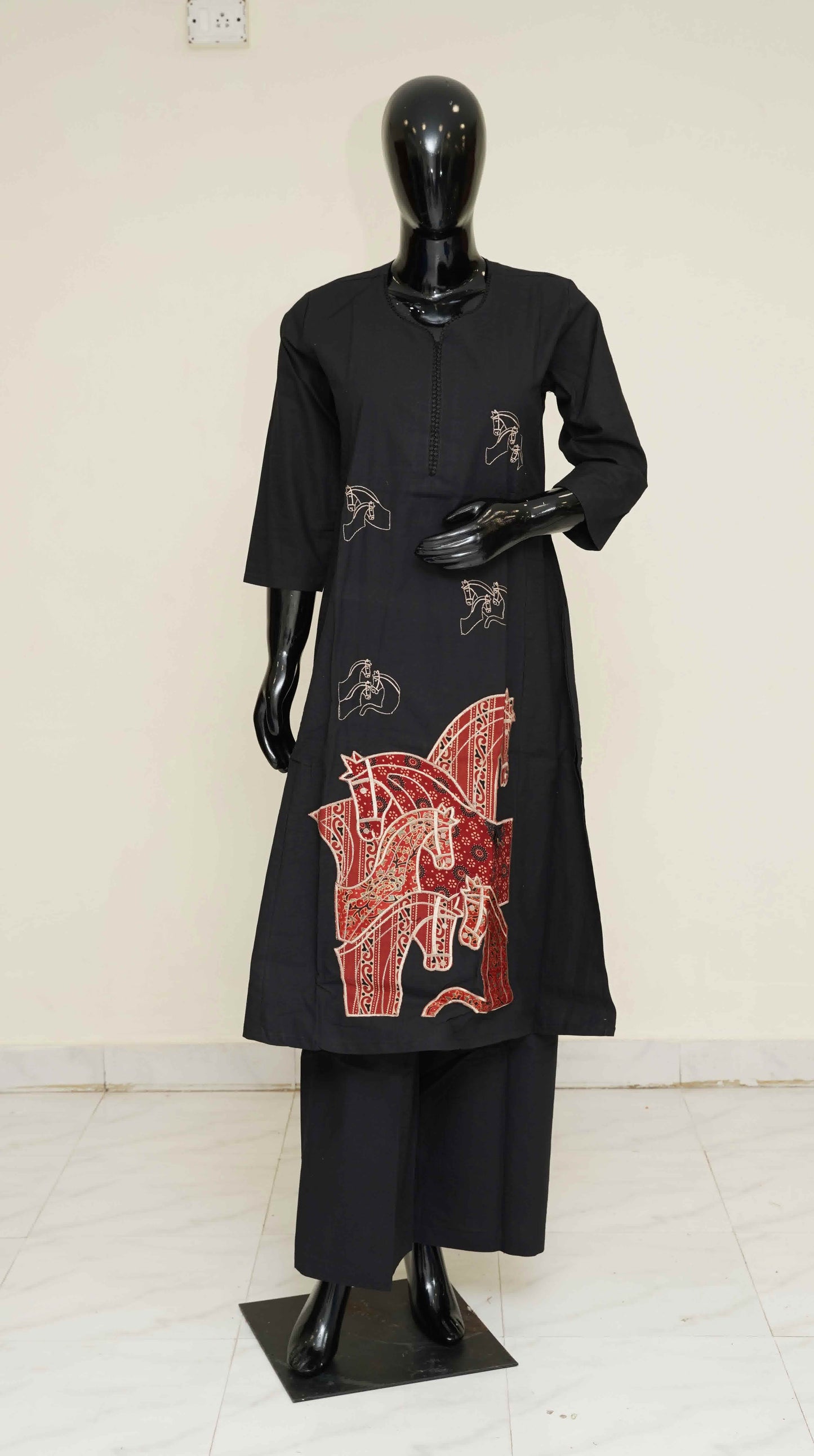 Black colour with Work - Pure Cotton 2-Piece Dress Set – Medium to 2XL