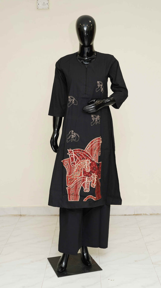 Black colour with Work - Pure Cotton 2-Piece Dress Set – Medium to 2XL