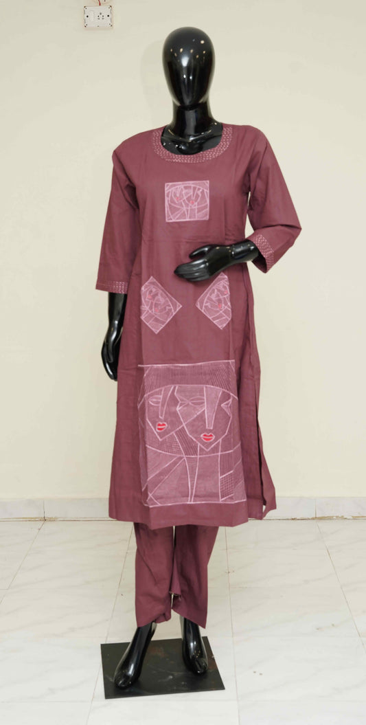 Onion Pink colour Pure Cotton 2-Piece Dress Set – Medium to 2XL