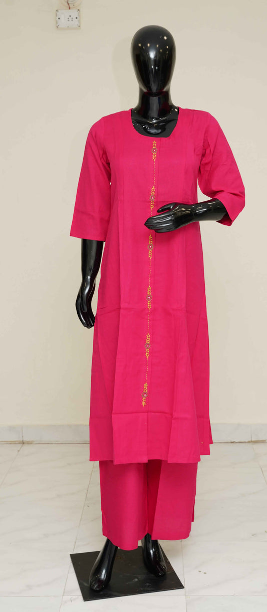 Dark Pink colour Pure Cotton 2-Piece Dress Set – Medium to 2XL