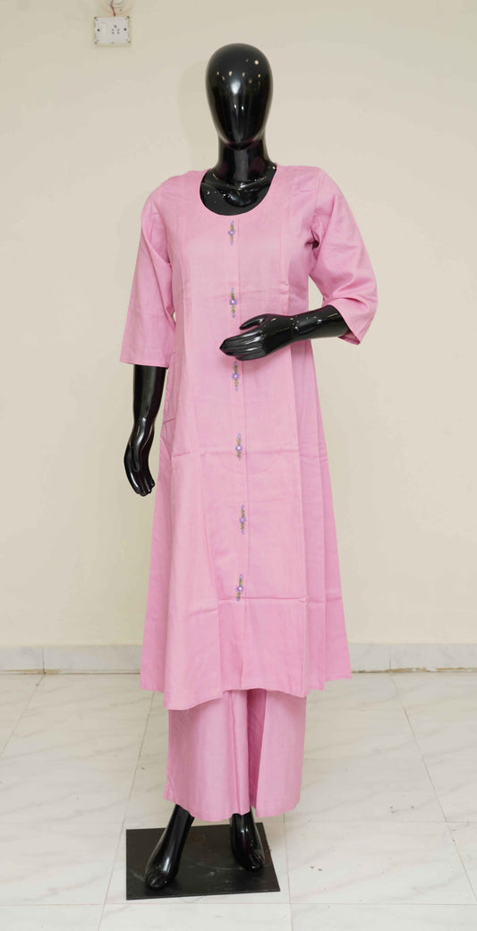 Baby Pink Pure Cotton 2-Piece Dress Set – Medium to 2XL