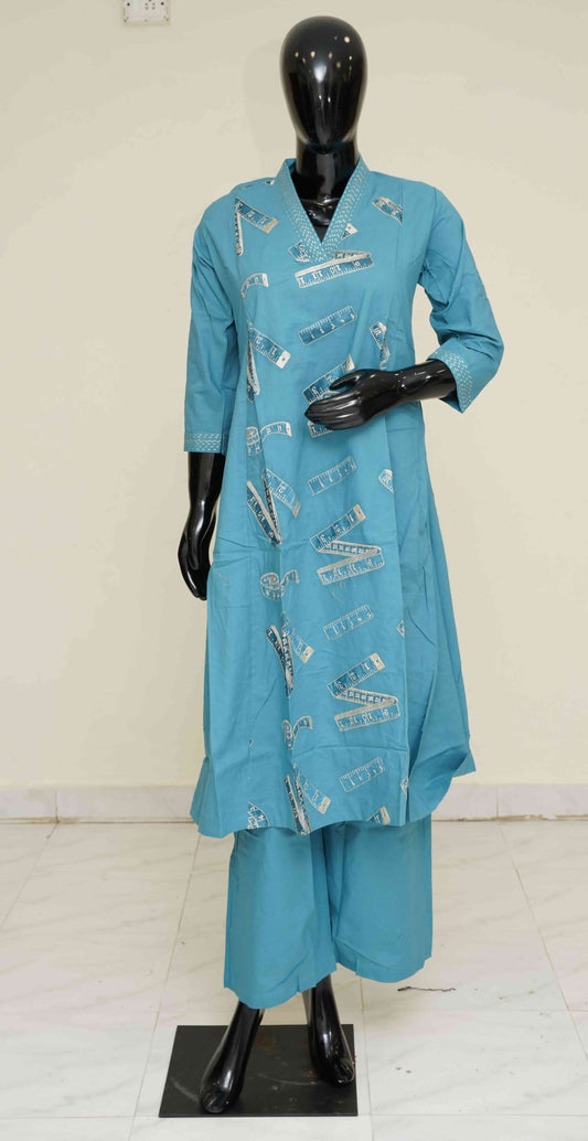 Blue - Pure Cotton 2-Piece Dress Set – Medium to 2XL