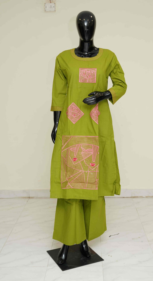 Green - Pure Cotton 2-Piece Dress Set – Medium to 2XL