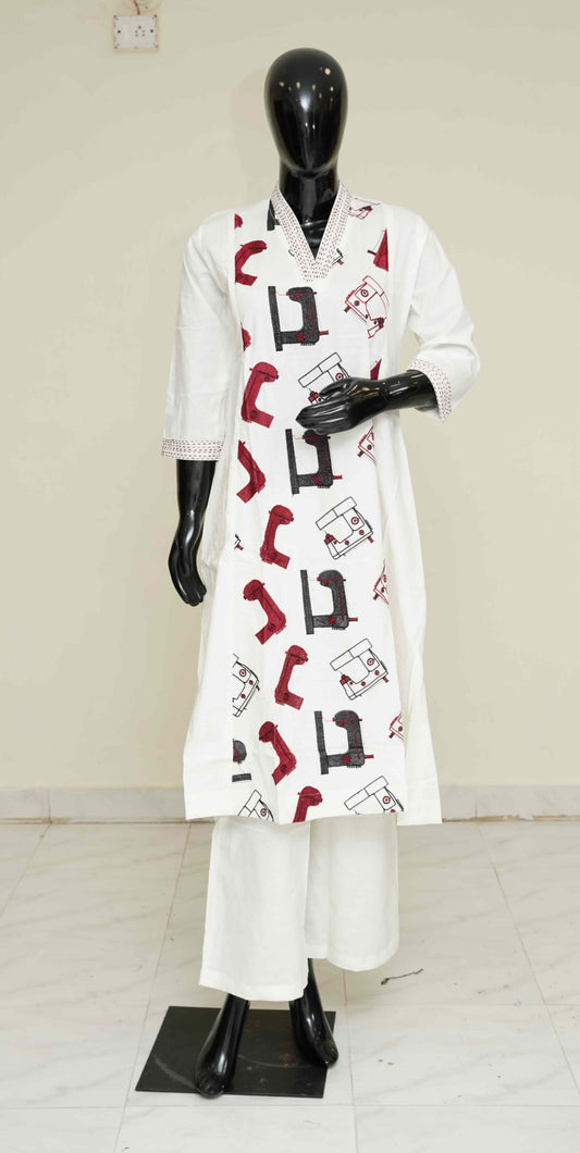 White - Pure Cotton 2-Piece Dress Set – Medium to 2XL