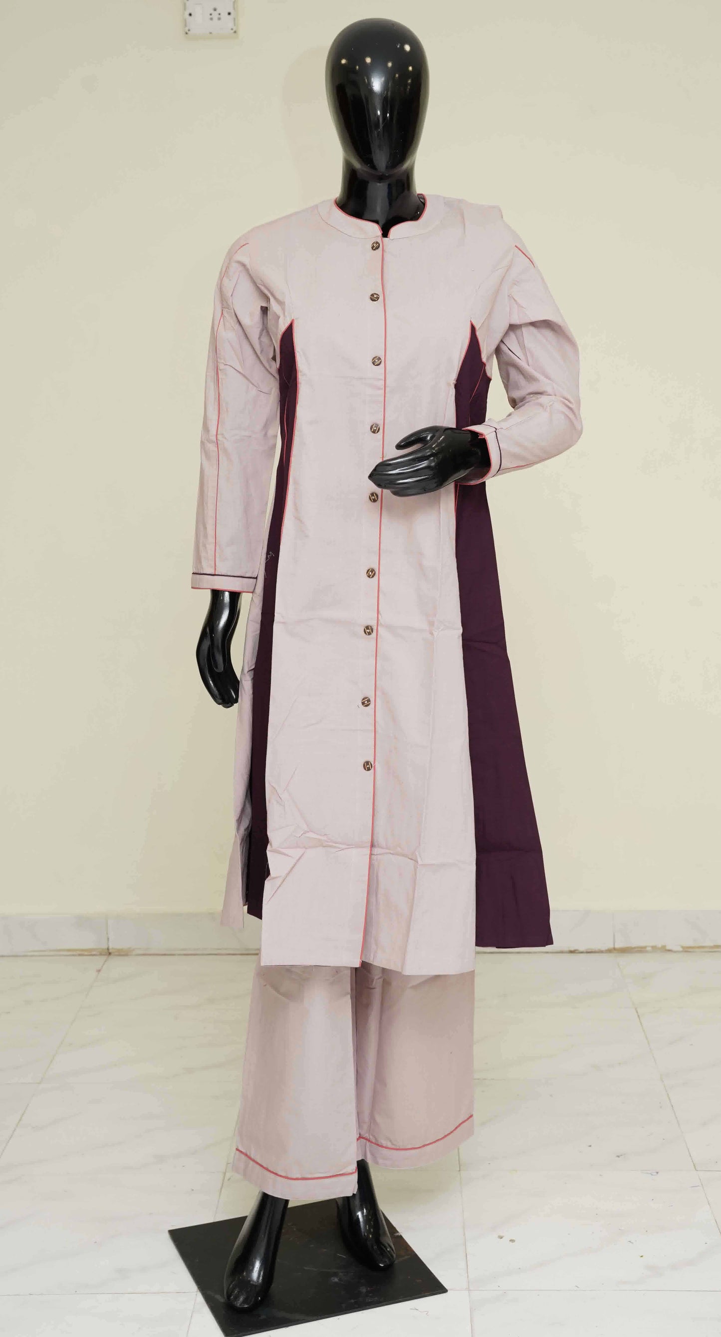 Cream and Brown - Pure Cotton 2-Piece Dress Set – Medium to 2XL