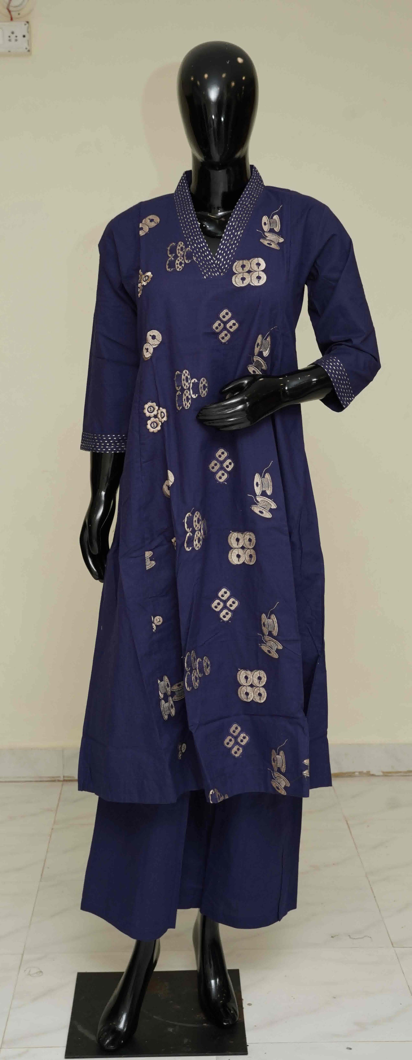 Blue - Pure Cotton 2-Piece Dress Set – Medium to 2XL