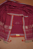 Burgundy Wine & Slate Pure Handloom Kutch Kala Cotton Bhujodi 3-Piece Dress Material