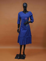 Blue Chanderi Frock with Screen Print Floral Motif – Medium to 3XL