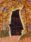 ure Paturu handloom dark brown striped dress material fabric with mustard yellow Kalamkari dupatta