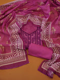 Orchid Pink Chanderi Silk 3-Piece Dress Material with Heavy Floral Thread Work