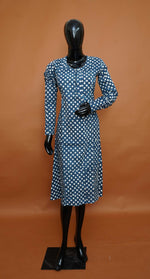 Teal Blue & White Polka Dot Premium Cotton A-Line Kurta – A-Line Cotton Tops for Women (Medium - 2XL)