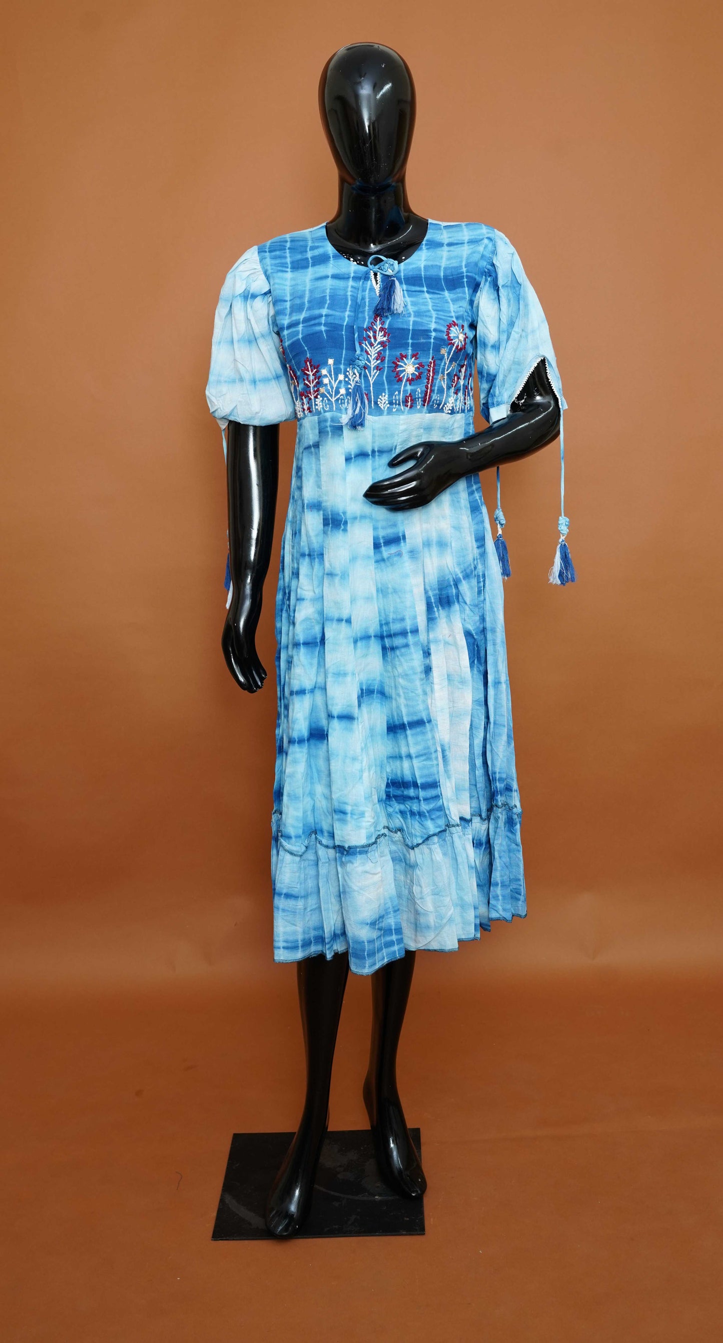 Indigo Blue Shibori Tie-Dye Embroidered Mul Cotton Top – Premium Ethnic Tops (Medium - 2XL)