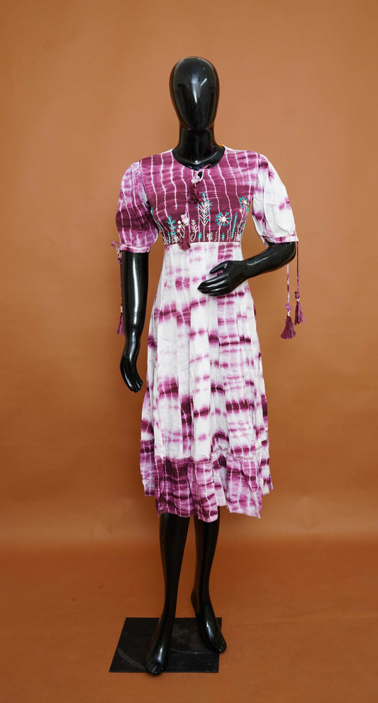 Grape Wine Shibori Tie-Dye Embroidered Mul Cotton Anarkali Top – Premium Ethnic Tops (Medium - 2XL)